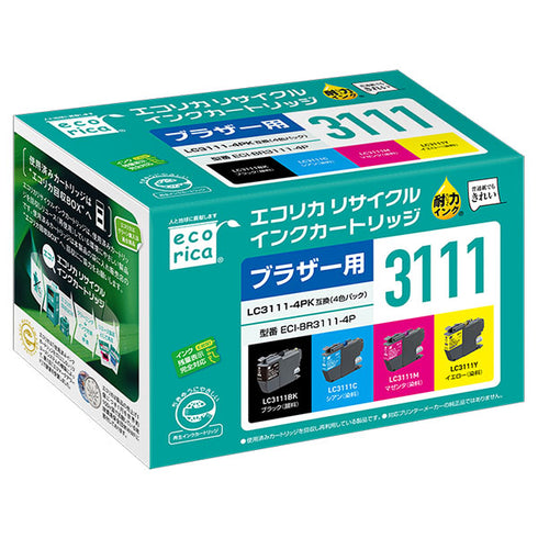 エコリカ プリンターインク ECI-BR3111-4P 4色パック 標準容量【エコリカ互換品】の画像